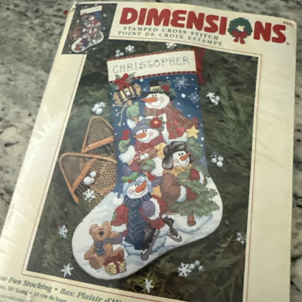 Dimensions Stamped Cross Stitch 16 in. Snowman Snow Fun Stocking Kit 8684
